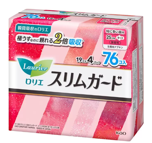 D-052 ロリエ スリムガード 多い昼用 25cm 羽つき 19個 x 4